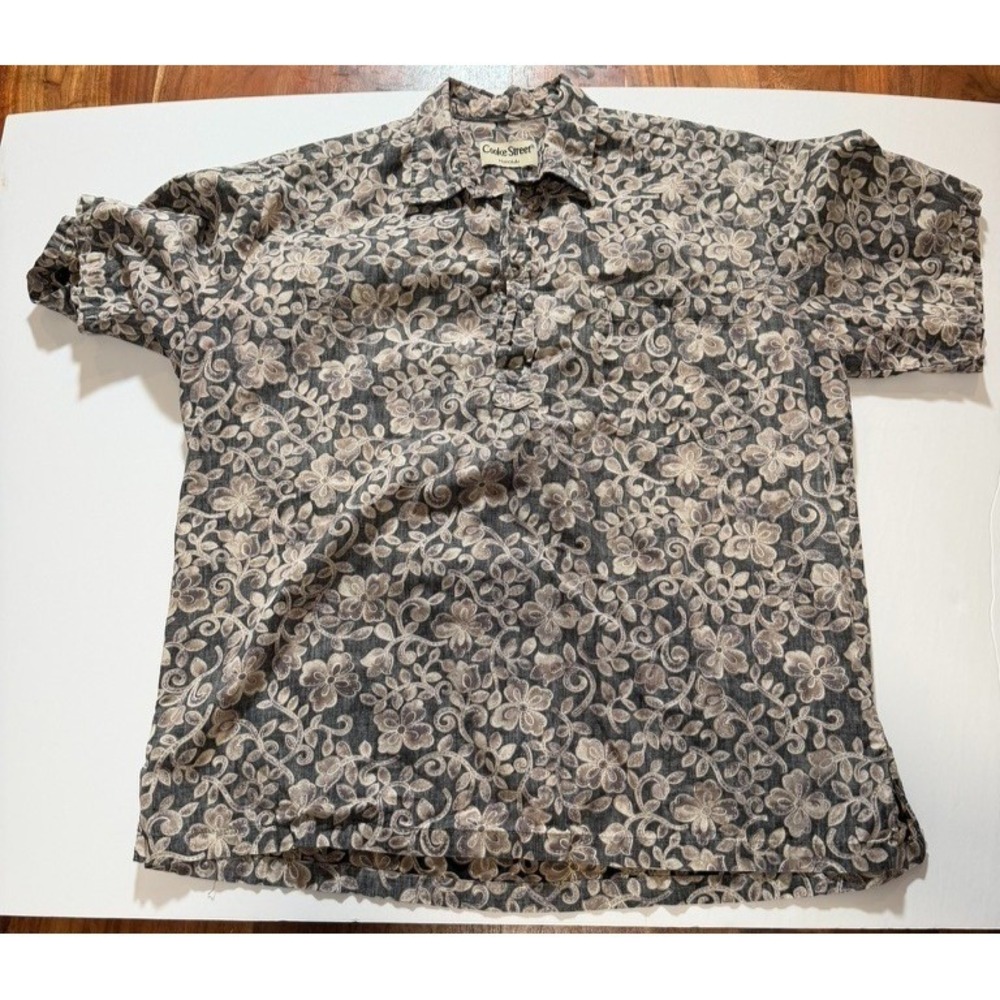 Cooke Street Honolulu Floral Aloha Shirt Men's Medium Fit Gray Beige Hawaiian